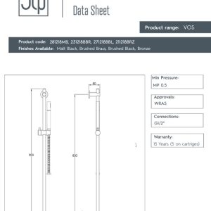 JTP - VOS Slide Rail Kit with Single Function Batton Handset & Hose - spec