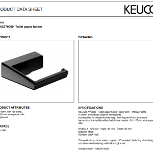 Keuco - Aveno Toilet Paper Holder Open Form Matt Black - 14662370000 - spec