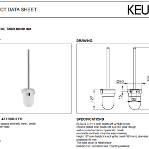 Keuco - City.2 Toilet Brush Set with Synthetic Insert - 02764010100 - spec