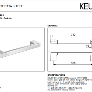 Keuco - Collection Moll Grab Rail 300 mm Chrome-plated - 12707010000 - spec