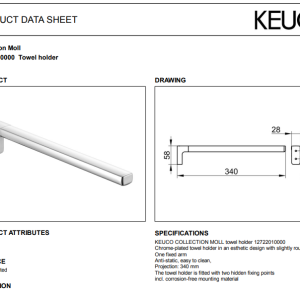 Keuco - Collection Moll Towel Holder 340 mm Chrome-plated - 12722010000 - spec