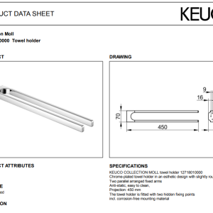 Keuco - Collection Moll Towel Holder 450 mm Chrome-plated - 12718010000 - spec
