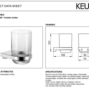 Keuco - Collection Moll Tumbler Holder with Crystal-glass Tumbler Chrome-plated - 12750019000 - spec
