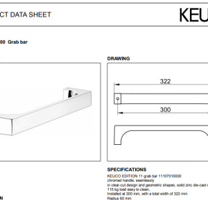 Keuco - Edition 11 Grab Bar Towel Rail 322 mm - 11107010000 - spec