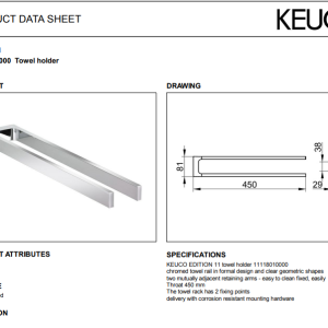 Keuco - Edition 11 Towel Holder 450 mm - 11118010000.-spec