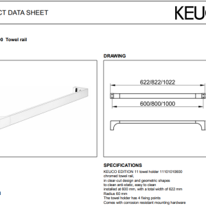 Keuco - Edition 11 Towel Rail 622 mm - 11101010600 - spec