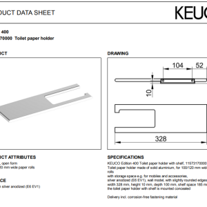 Keuco - Edition 400 Toilet Paper Holder with Shelf - 11573170000-spec