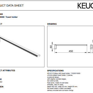Keuco - Edition 400 Towel Holder 450 mm Chrome-plated - 11520010000-spec