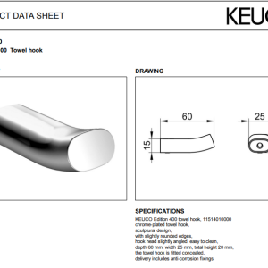 Keuco - Edition 400 Towel Hook - 11514010000-spec