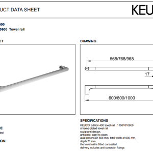 Keuco - Edition 400 Towel Rail 600 mm - 11501010600-spec