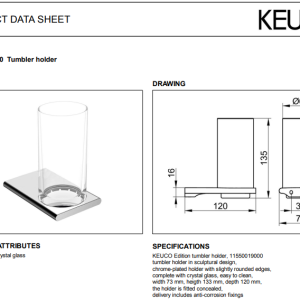 Keuco - Edition 400 Tumbler Holder with Crystal Tumbler Chrome-plated - 11550019000 - spec