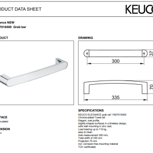 Keuco - Elegance Grab Bar Towel Rail 300 mm - 11607010000 - spec