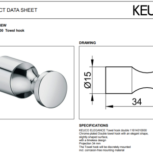 Keuco - Elegance Small Towel Hook - 11614010000-spec