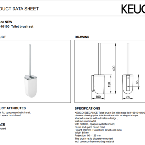 Keuco - Elegance Toilet Brush Set with Synthetic Insert - 11664010100 -spec