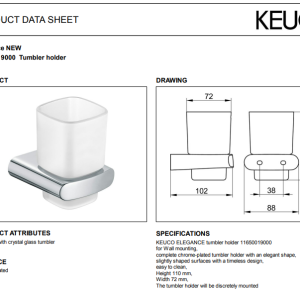Keuco - Elegance Tumbler Holder with Matt Crystal Tumbler - 11650019000-spec