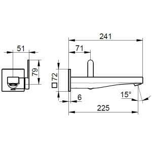 Keuco - IXMO Flat Wall Mounted Basin Mixer with Square Extension 225mm - spec