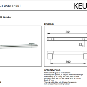 Keuco - Plan Grab Bar Towel Rail 300 mm Chrome-plated - 14907010000 - spec