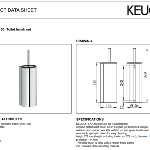 Keuco - Plan Toilet Brush Set with Synthetic Insert - 14964010100 - spec