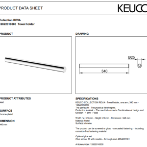 Keuco - REVA Towel Holder 340 mm - 12822010000 - spec