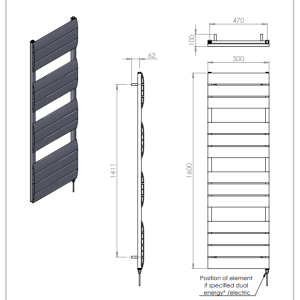 Vogue - Astute Towel Radiator 1600x500mm - spec