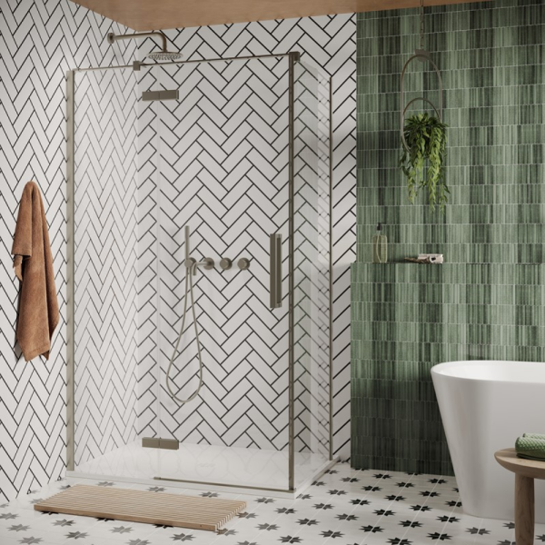 Crosswater - Asura 8mm Hinged Door with Inline Shower Enclosure in Brushed Stainless Steel