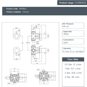 Florence - Modular Thermostatic Concealed 2 Outlet Shower Valve - 15771CH-spec