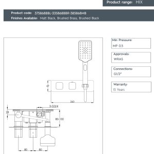 HIX Thermostatic Concealed 2 Outlet Shower Valve - 315868BRZ-spec