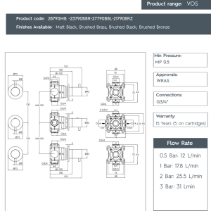 JTP -INOX Modular Thermostatic Concealed 2 Outlet Shower Valve -IX790-SPEC