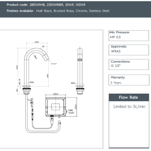 JTP- INOX Sensor Basin Mixer Stainless Steel -IX049-spec
