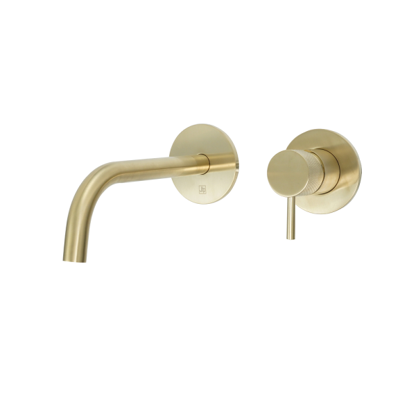 JTP - VOS 2-Hole Single Lever Wall Mounted Basin Mixer with Slim Spout 200mm with Designer Handle in Brushed Brass - DH23173BBRMP