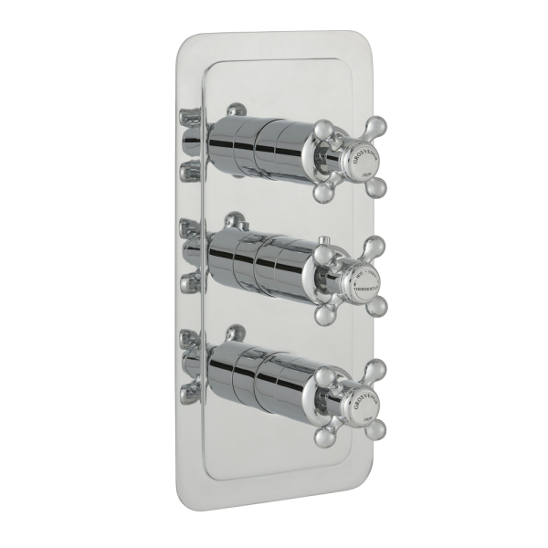 JTP - GROSVENOR CROSS 2 Outlet Three Handle Concealed Thermostatic Shower Valve in Chrome - 76690