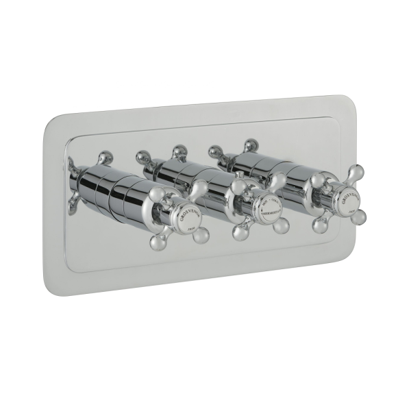 JTP - GROSVENOR CROSS 3 Outlet Horizontal Concealed Thermostatic Shower Valve in Chrome - 76692