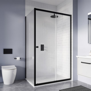 Crosswater - Clear 6 Single Sliding Shower Enclosure in Matt Black