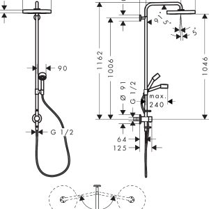 Axor - One Showerpipe with Thermostat and Overhead Shower 280 1Jet - spe