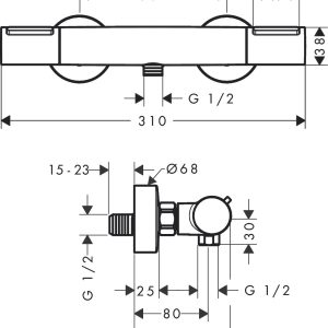 Hansgrohe - Ecostat Element Exposed Shower Mixer Bar Valve - spec