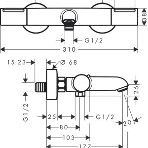 Hansgrohe - Ecostat Element Exposed Thermostatic Bath Shower Mixer - spec
