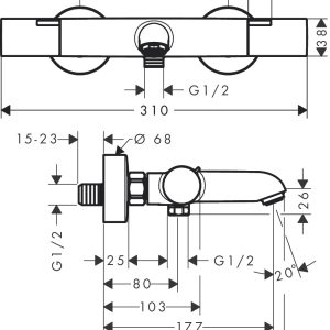 Hansgrohe - Ecostat Fine Exposed Thermostatic Bath Shower Mixer - spec