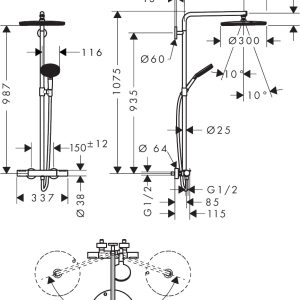 Hansgrohe - Raindance Alive S Puro Showerpipe 300 1jet with Ecostat Element - spec
