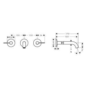Axor - One 3-Hole Wall Mounted Basin Mixer in Chrome - 48150001