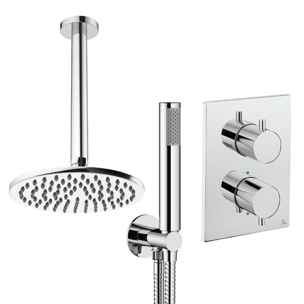 Crosswater - Crossbox Shower Set 3 with 200mm Ceiling Mounted Overhead & Handset - CBSET3C200CL