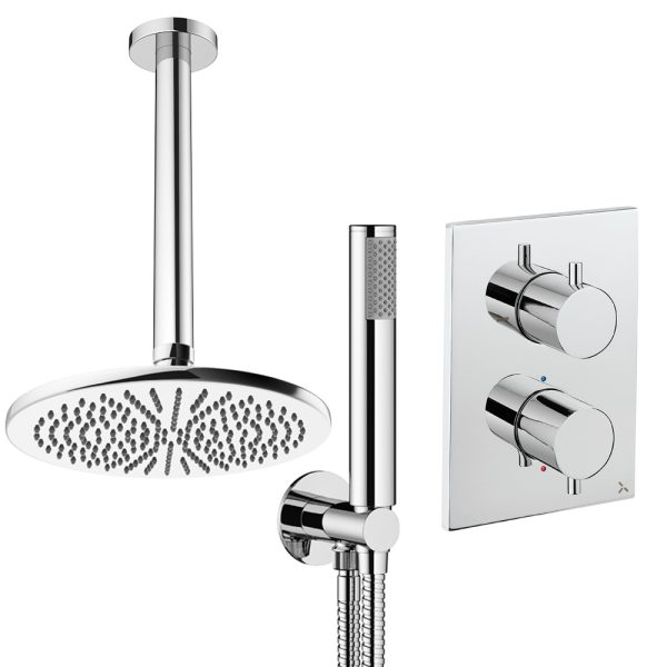 Crosswater - Crossbox Shower Set 3 with 300mm Ceiling Mounted Overhead & Handset - CBSET3C300CL