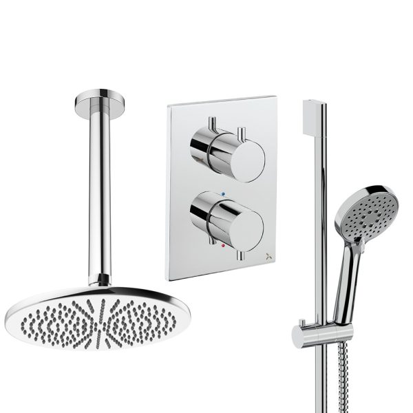 Crosswater - Crossbox Shower Set 4 with 300mm Ceiling Mounted Overhead & Riser Rail - CBSET4C300CL