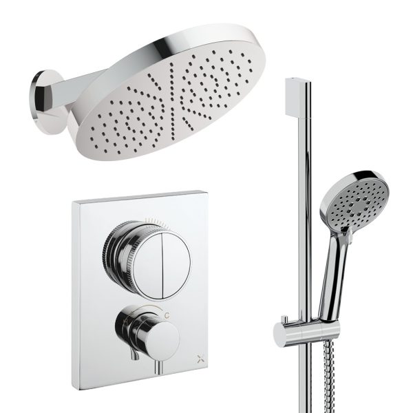Crosswater - Crossbox Push Shower Set 5 with 300mm Wall Mounted Overhead & Riser Rail - PUSHSET5C