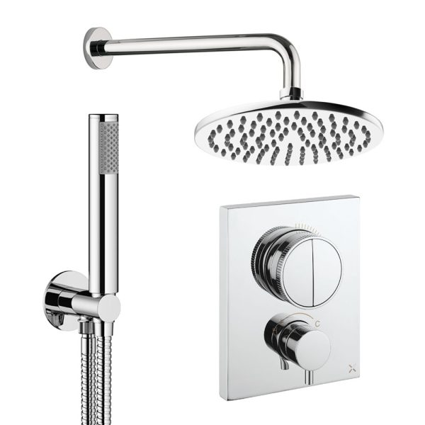 Crosswater Crossbox Shower Set 1 with 200mm Wall Mounted Overhead Handshower PUSHSET1C200