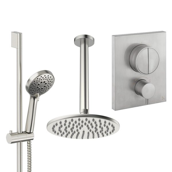 Crosswater - Crossbox Shower Set 2 with 200mm Ceiling Mounted Overhead & Riser Rail - PUSHSET2L200CL