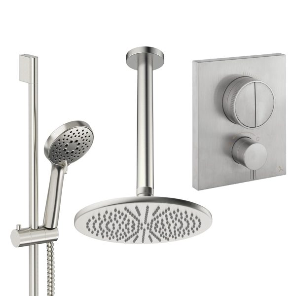 Crosswater - Crossbox Shower Set 2 with 300mm Ceiling Mounted Overhead & Riser Rail - PUSHSET2L300CL