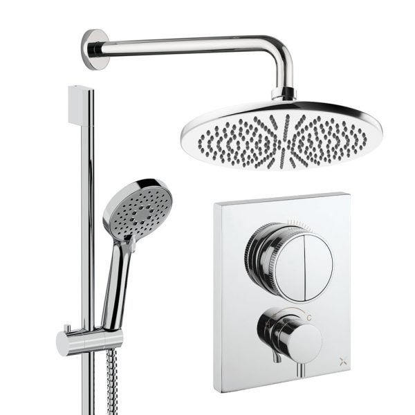 Crosswater - Crossbox Shower Set 2 with 300mm Wall Mounted Overhead & Riser Rail - PUSHSET2C300