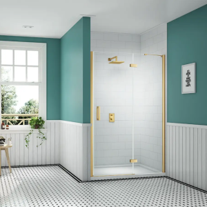 Merlyn - Ionic Essence Frameless Hinge & Inline Door In Recess in Brushed Brass